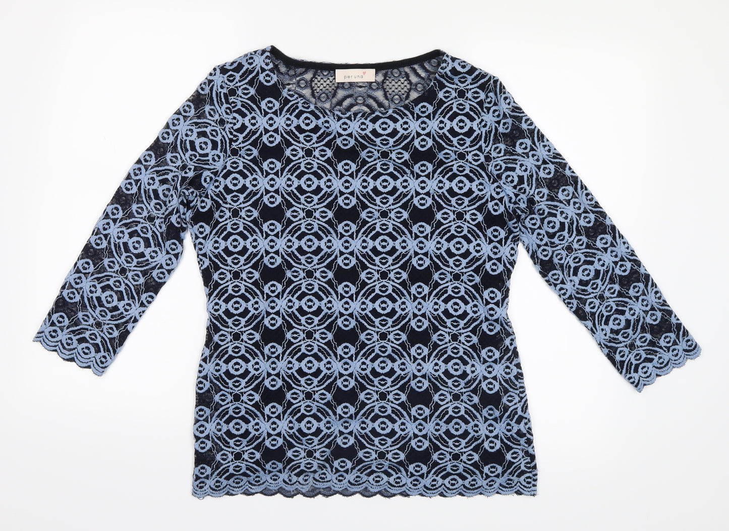 Marks and Spencer Womens Blue Geometric  Basic Blouse Size 12  - Lace detail