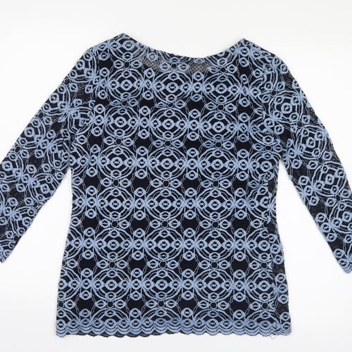 Marks and Spencer Womens Blue Geometric  Basic Blouse Size 12  - Lace detail