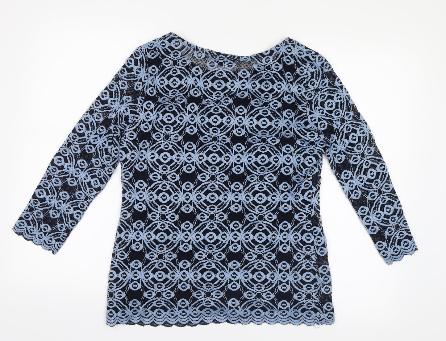 Marks and Spencer Womens Blue Geometric  Basic Blouse Size 12  - Lace detail