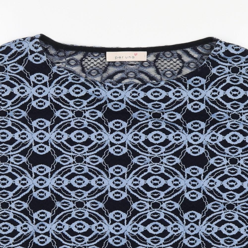 Marks and Spencer Womens Blue Geometric  Basic Blouse Size 12  - Lace detail