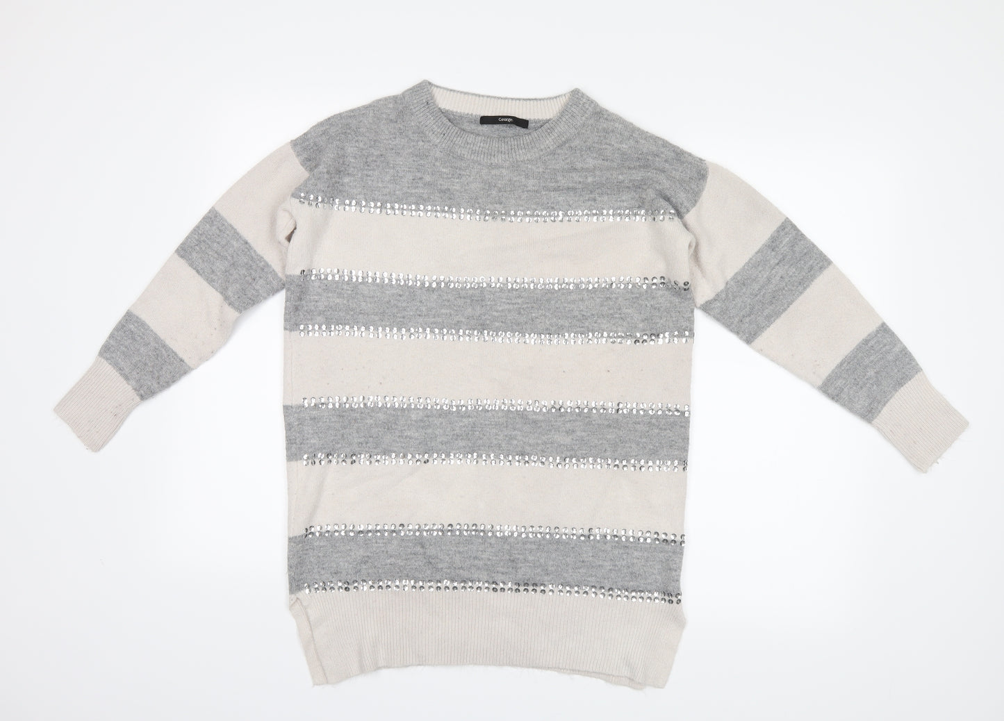 George Womens Grey Striped Knit Pullover Jumper Size 8