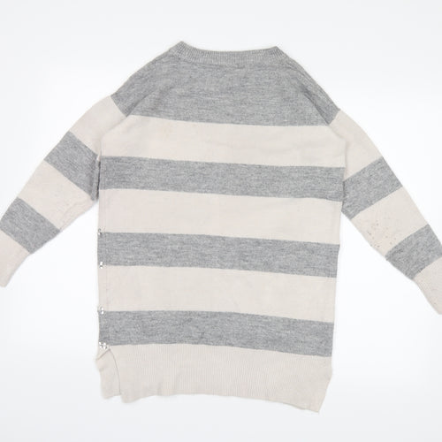 George Womens Grey Striped Knit Pullover Jumper Size 8