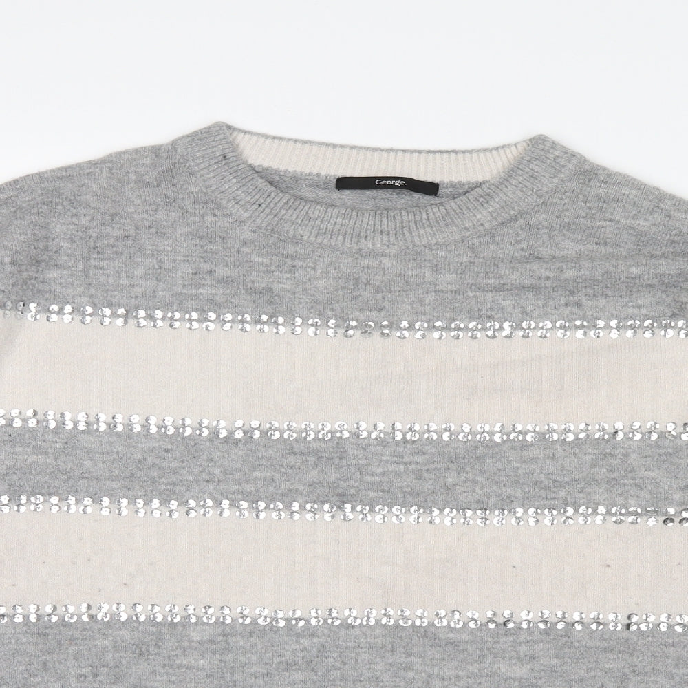 George Womens Grey Striped Knit Pullover Jumper Size 8