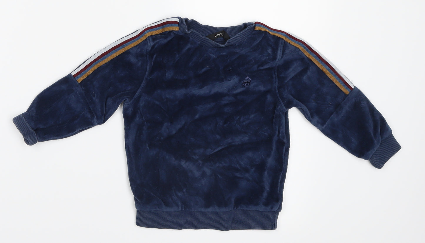 George Boys Blue  Velvet Pullover Jumper Size 18-24 Months