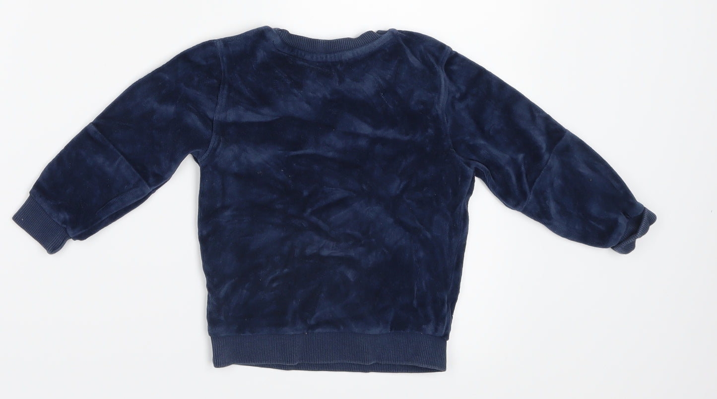 George Boys Blue  Velvet Pullover Jumper Size 18-24 Months