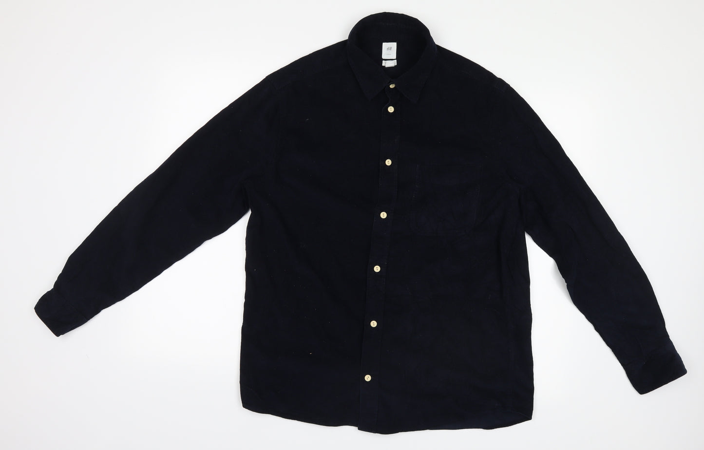 H&M Mens Blue  Velvet  Button-Up Size M