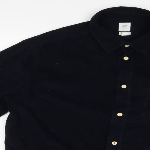 H&M Mens Blue  Velvet  Button-Up Size M