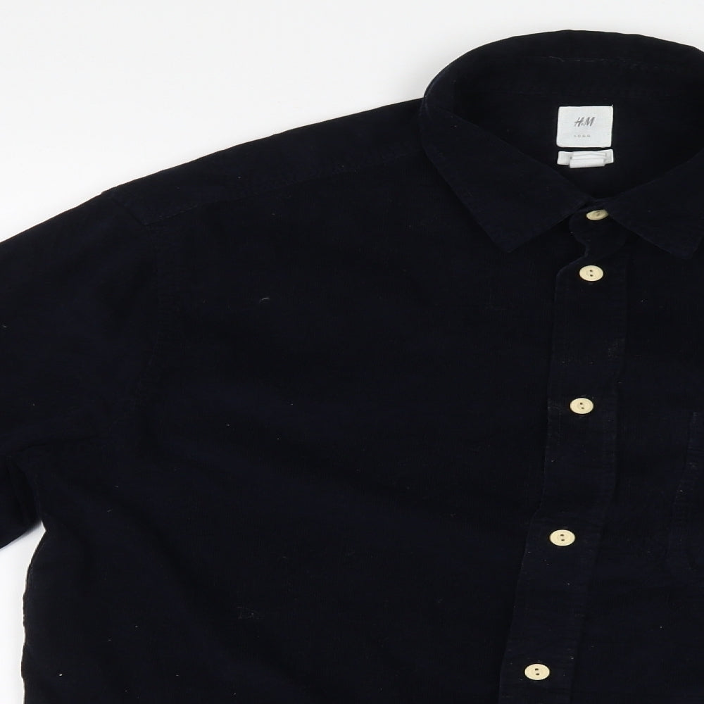 H&M Mens Blue  Velvet  Button-Up Size M