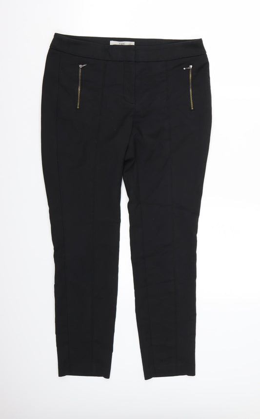 Front view of NEXT women’s black trousers, size UK 10, 28-inch leg
