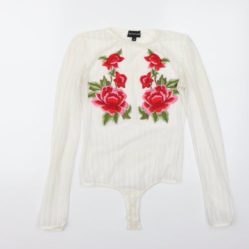 pretty little Thing Womens White Floral  Bodysuit One-Piece Size 8