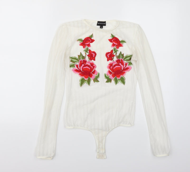 pretty little Thing Womens White Floral Bodysuit One-Piece Size 8