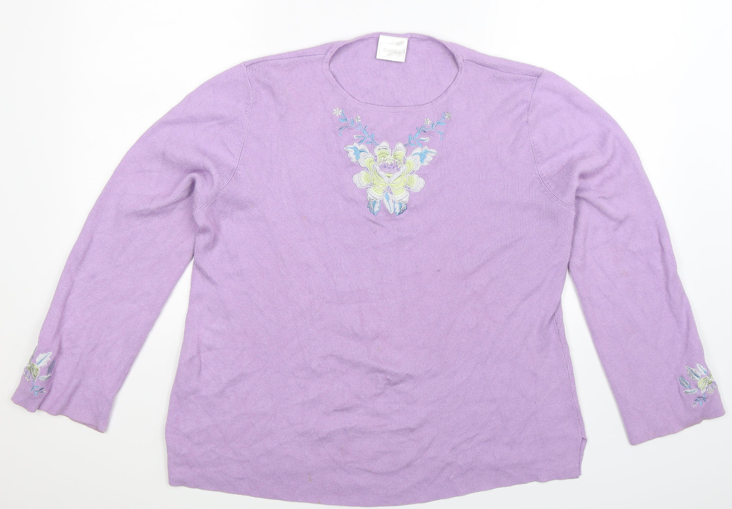 Classics Womens Purple Floral Knit Pullover Jumper Size 20