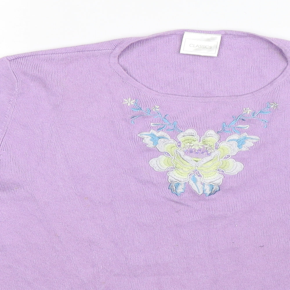 Classics Womens Purple Floral Knit Pullover Jumper Size 20