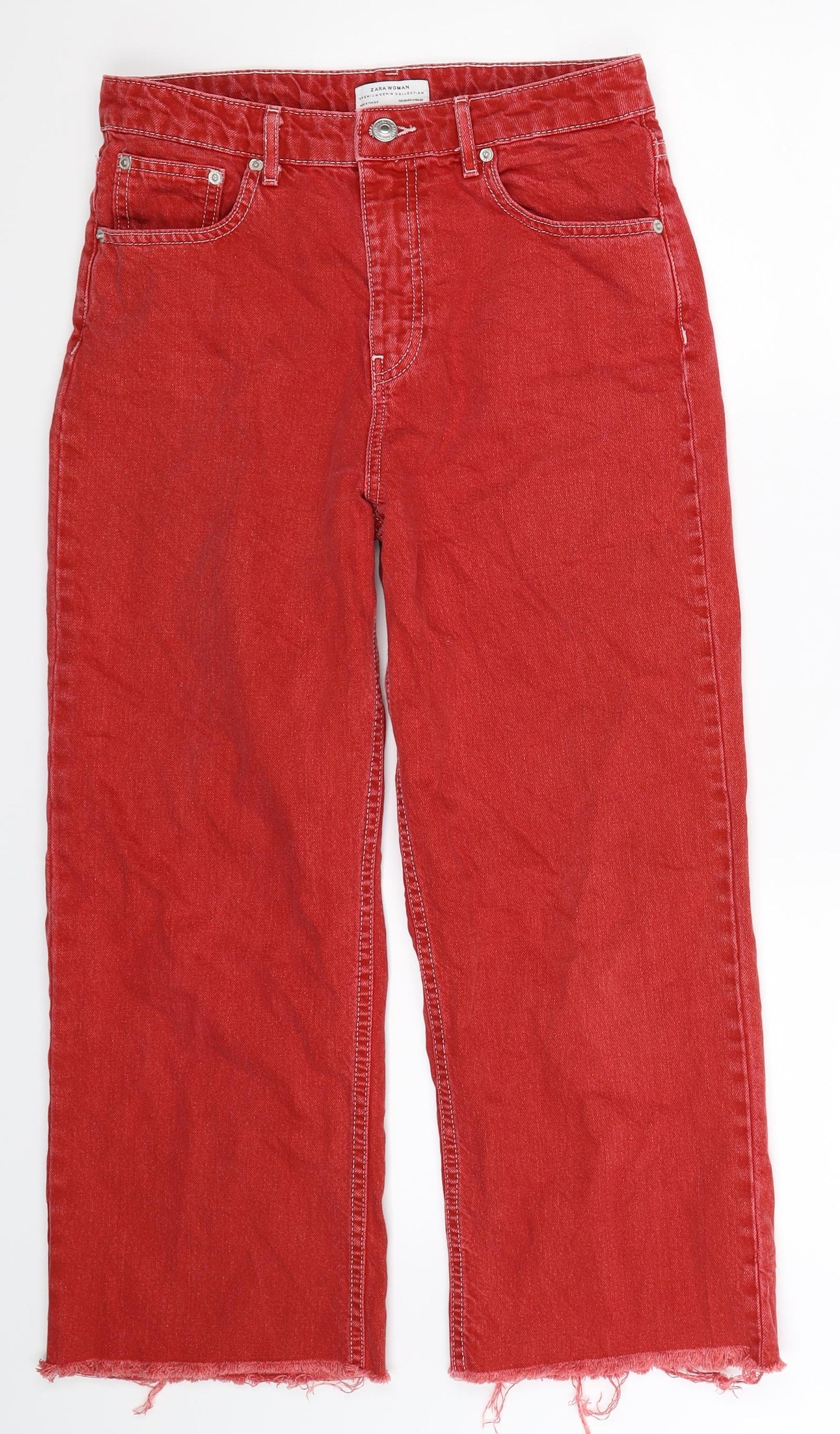 Zara Womens Red  Denim Cropped Jeans Size 8 L24 in