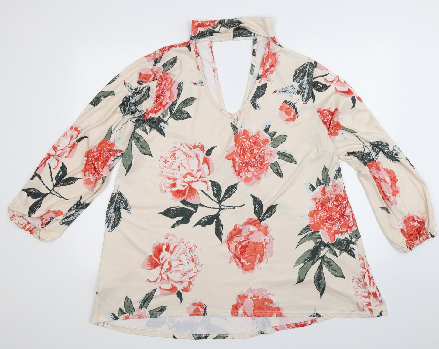 Preworn Womens Beige Floral  Basic Blouse Size 3XL
