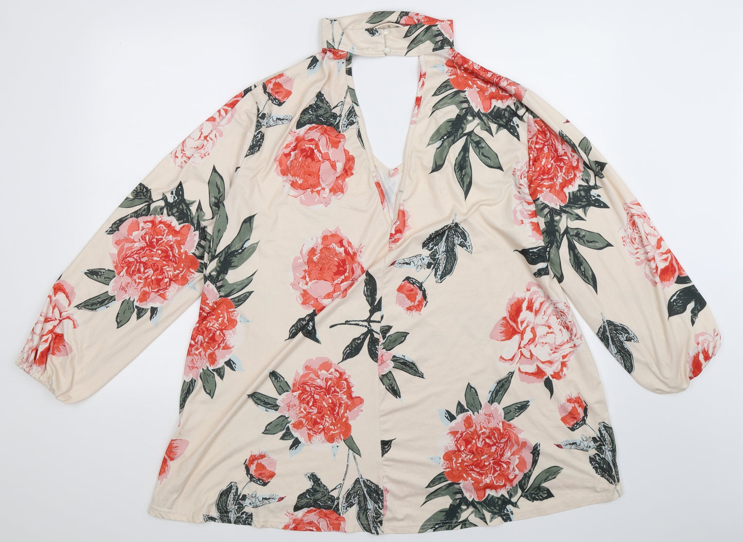 Preworn Womens Beige Floral  Basic Blouse Size 3XL