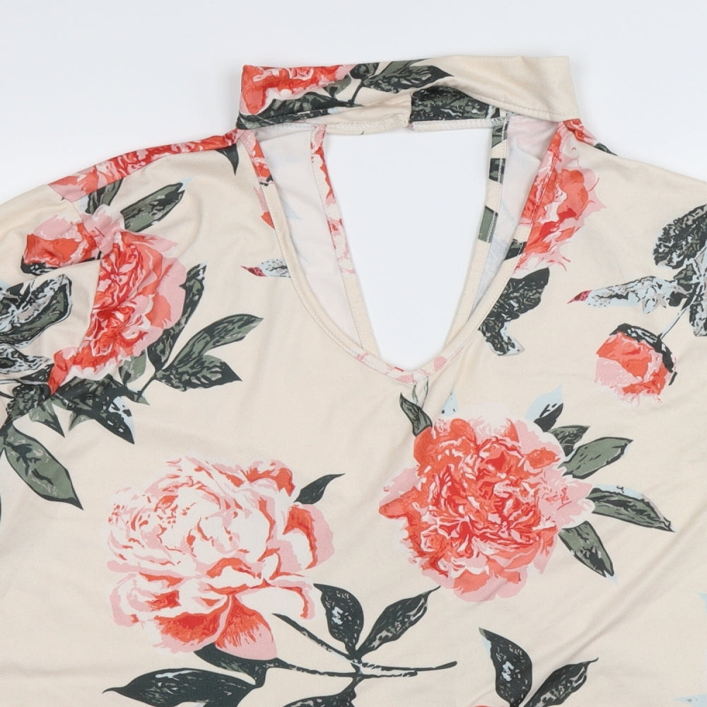 Preworn Womens Beige Floral  Basic Blouse Size 3XL
