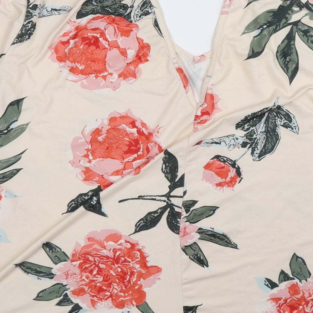 Preworn Womens Beige Floral  Basic Blouse Size 3XL