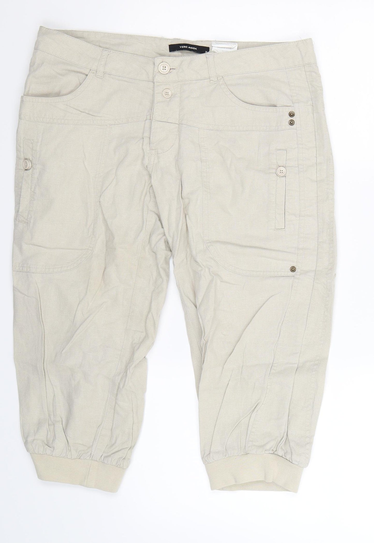 VERO MODA Womens Beige   Cropped Trousers Size 32 in L20 in