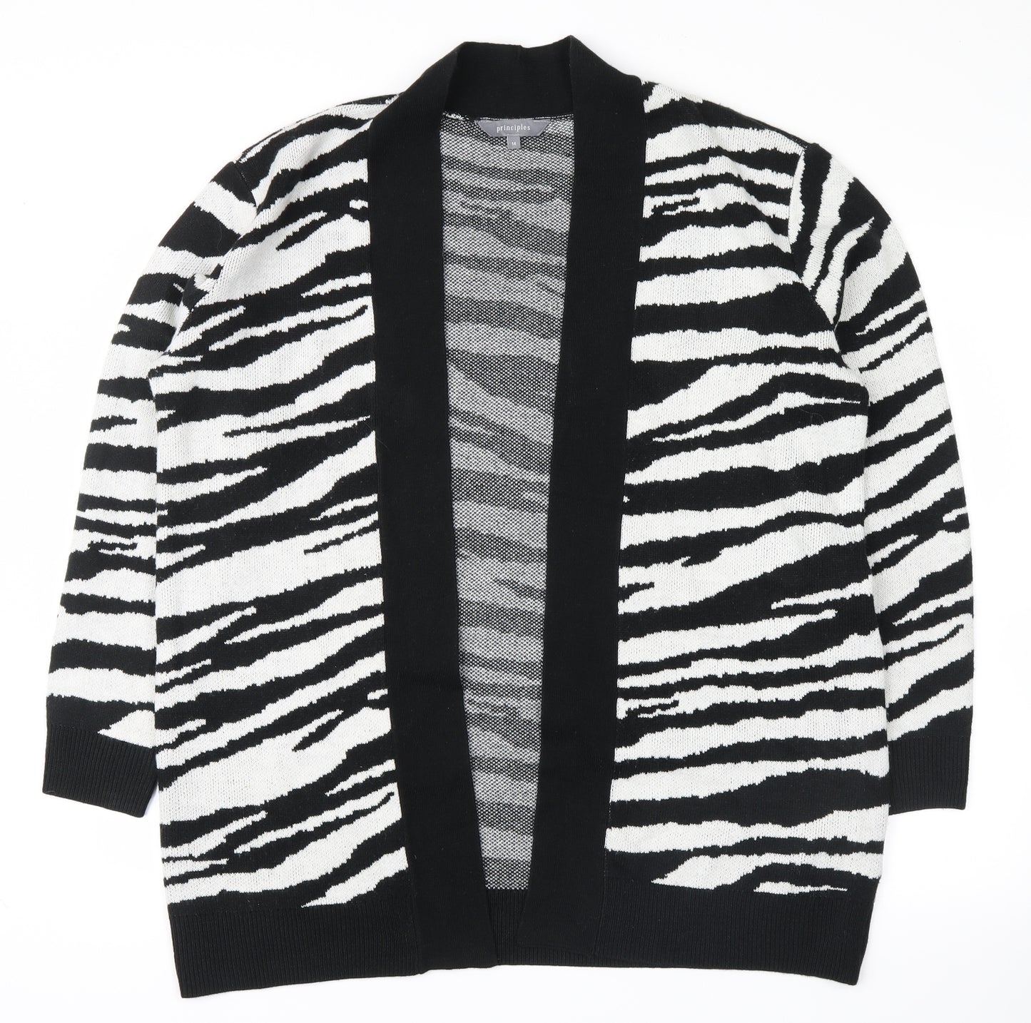 Principles Womens Black Animal Print  Cardigan Jumper Size 14
