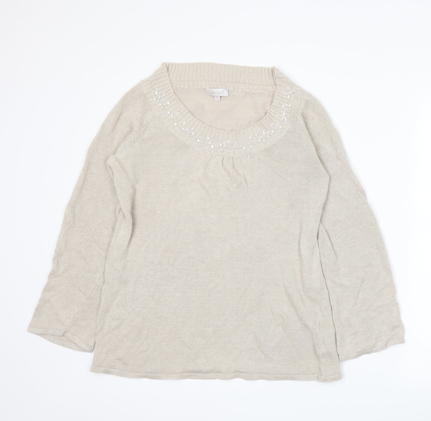 Lakeland Womens Beige  Knit Pullover Jumper Size 14
