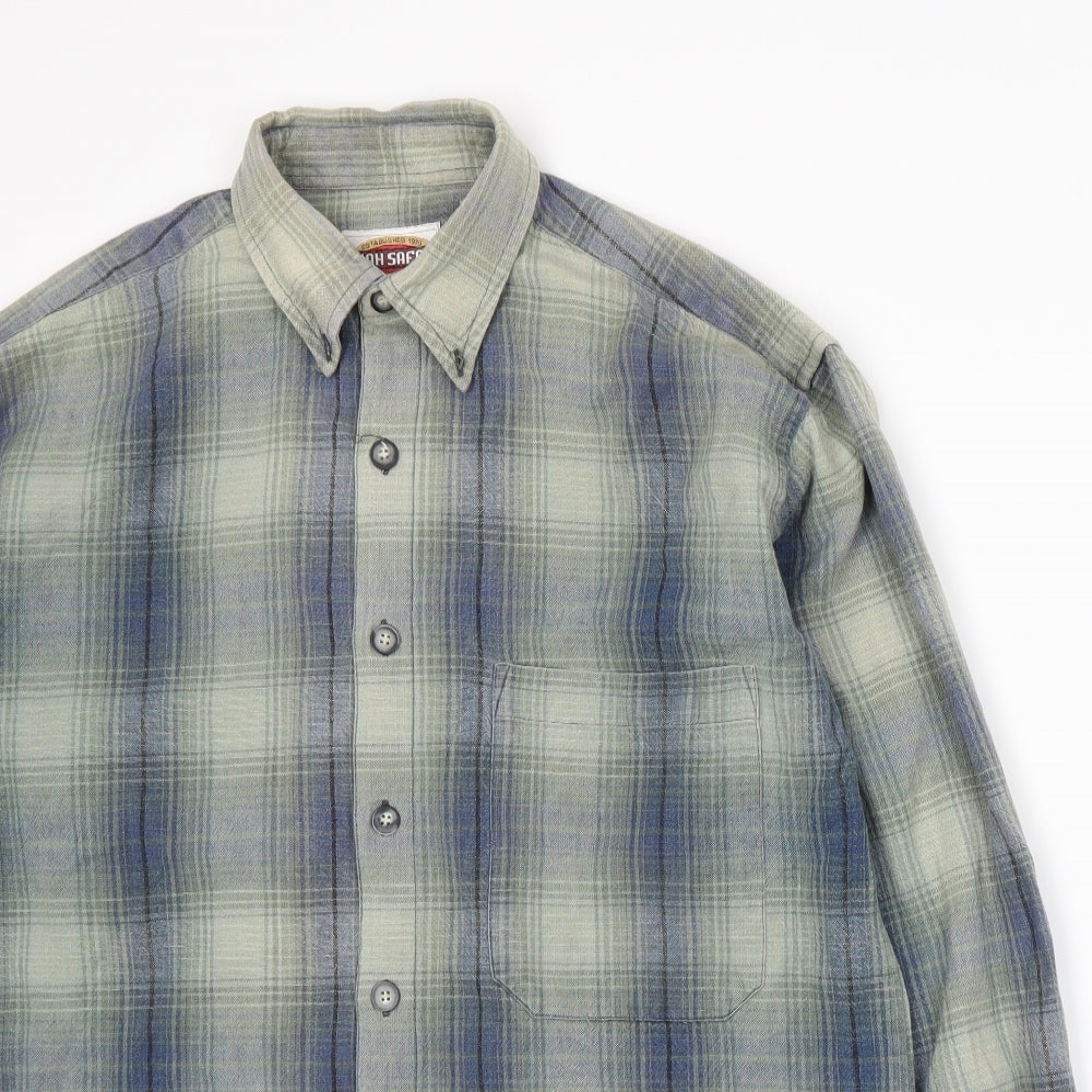 Shah Safari, Inc. Mens Green Plaid   Button-Up Size M
