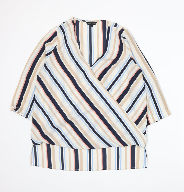 New Look Womens Multicoloured Striped Basic Blouse Size 8