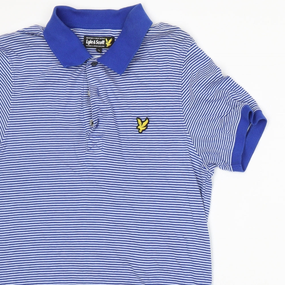 Lyle & Scott Mens Blue Striped   Polo Size M