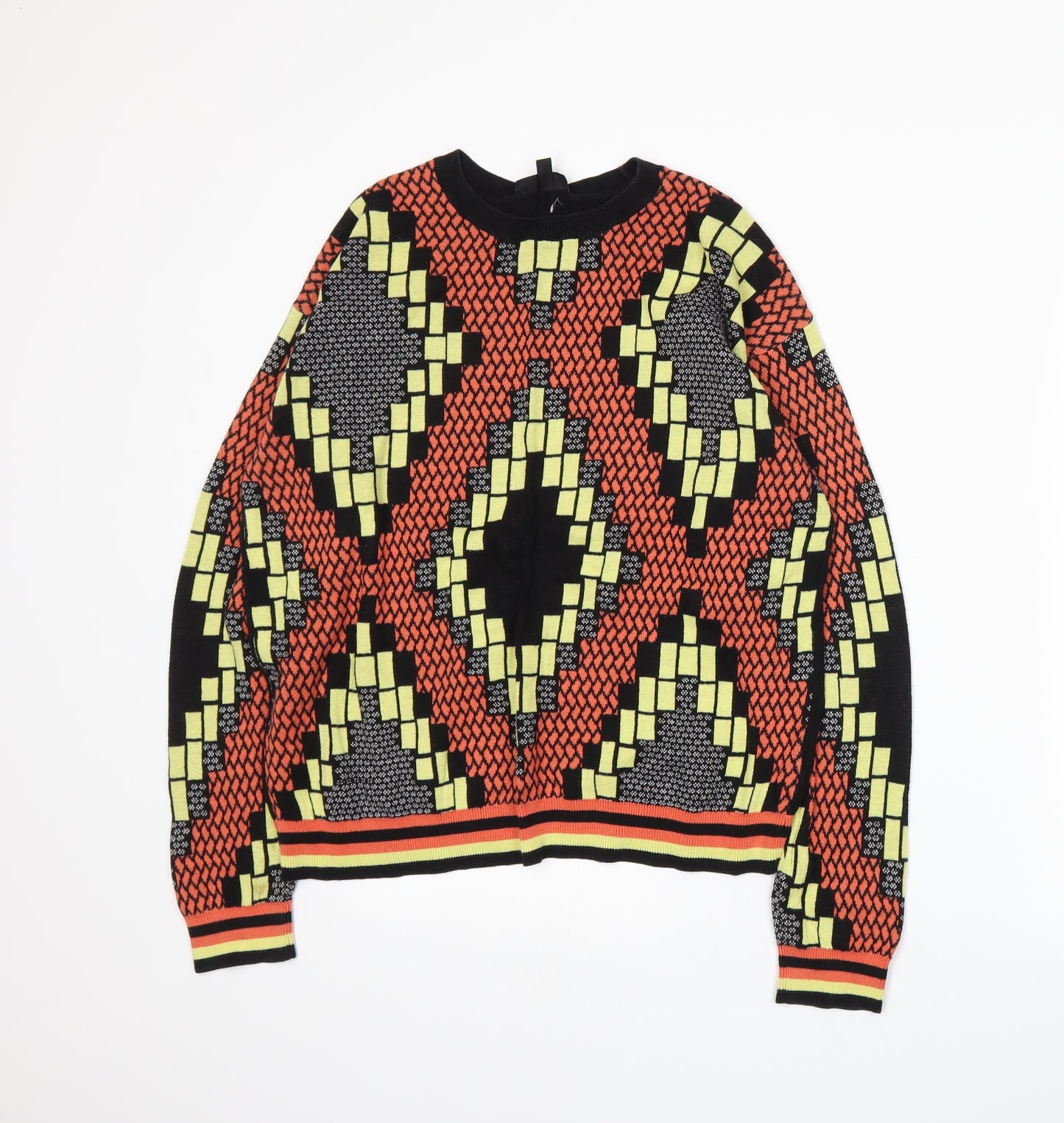 Topshop Womens Black Geometric Knit Pullover Jumper Size 10