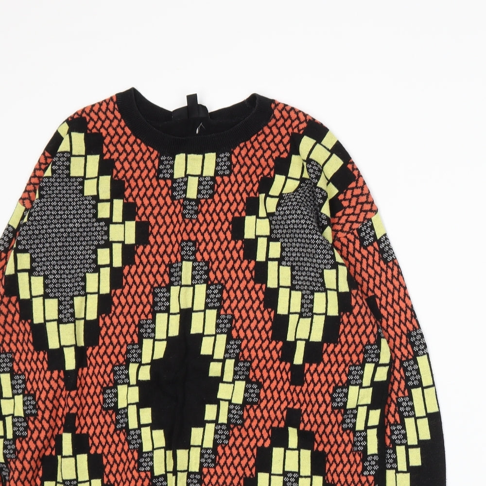 Topshop Womens Black Geometric Knit Pullover Jumper Size 10