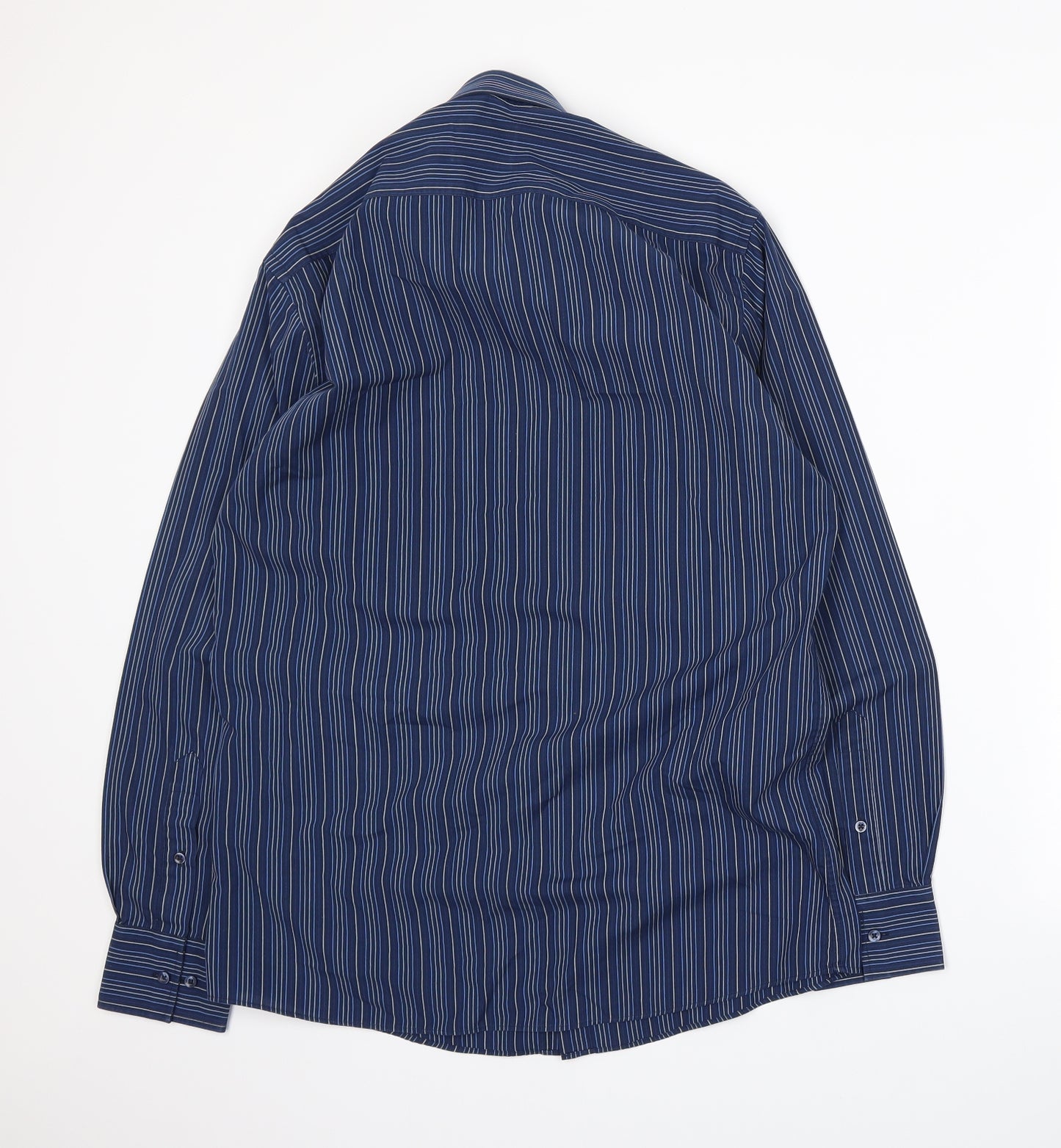 Thomas Nash Mens Blue Striped   Dress Shirt Size 15