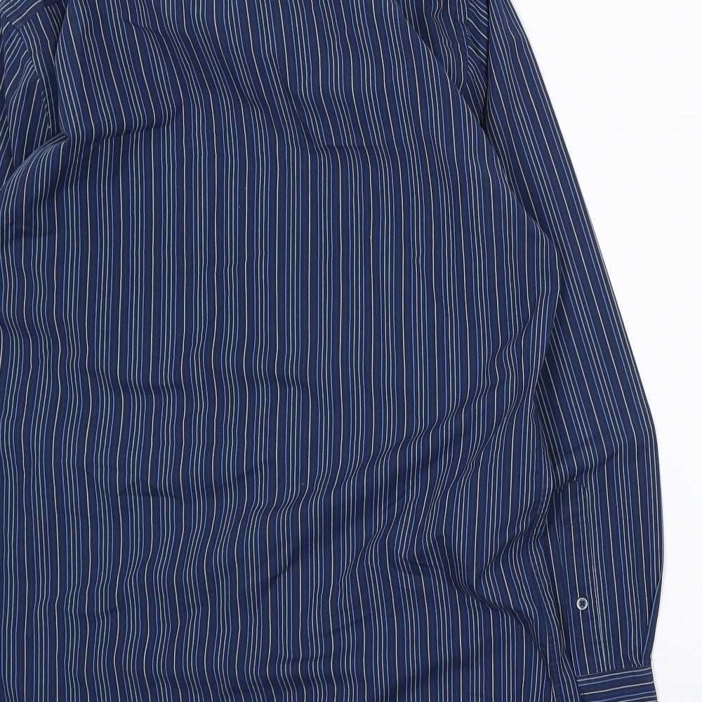 Thomas Nash Mens Blue Striped   Dress Shirt Size 15