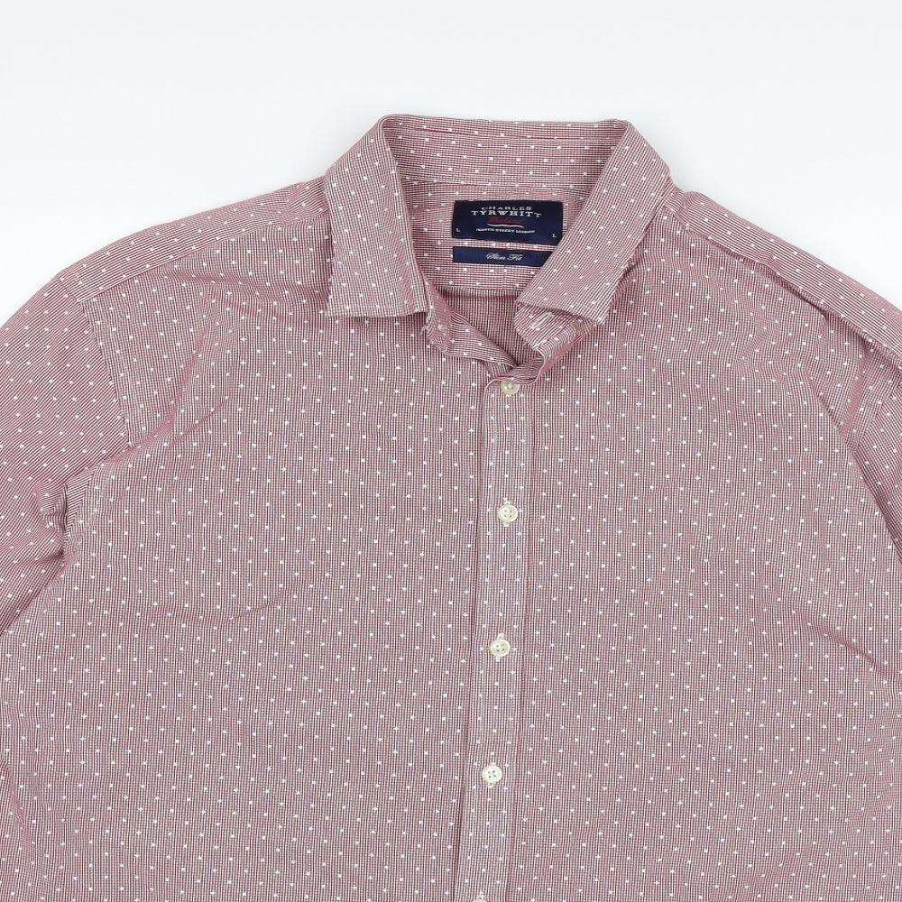 Charles Tyrwhitt Mens Red Polka Dot   Button-Up Size L