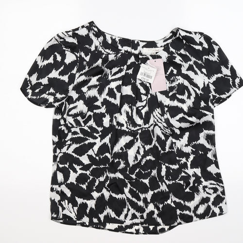 EWM Womens Black Geometric Satin Tunic Blouse Size 14