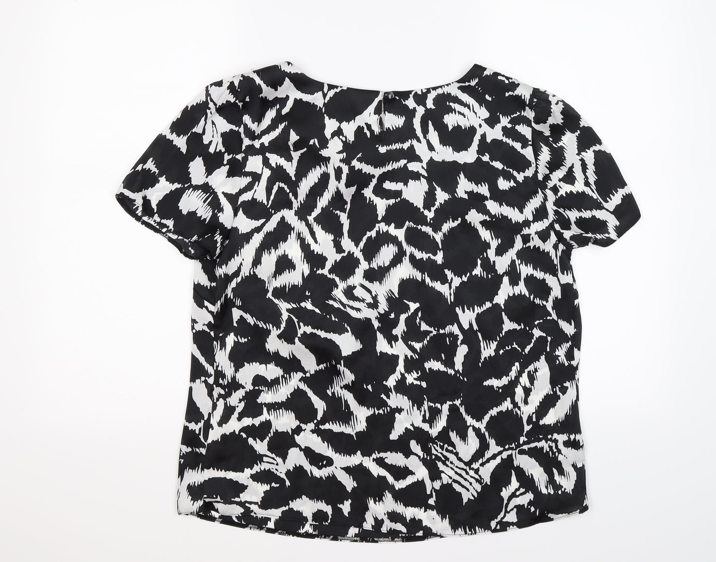 EWM Womens Black Geometric Satin Tunic Blouse Size 14