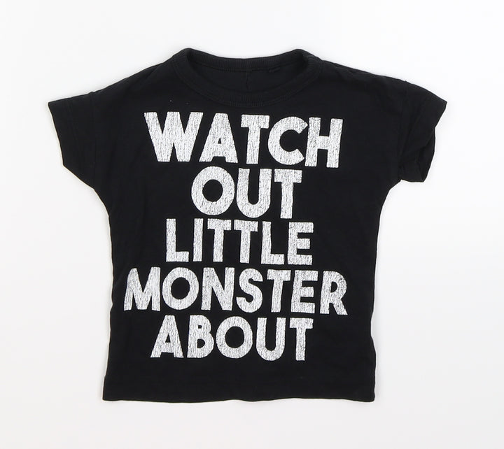 NEXT Boys Black Basic T-Shirt Size 6-9 Months - monster spike back