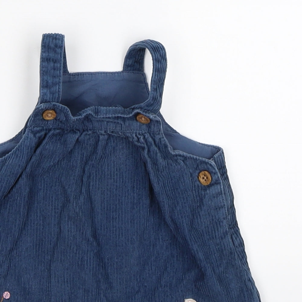 Marks and Spencer Girls Blue Striped Corduroy Pinafore/Dungaree Dress  Size 6-9 Months  - rabbit bird
