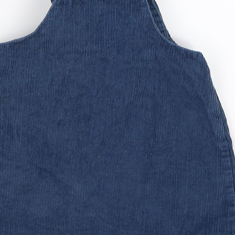 Marks and Spencer Girls Blue Striped Corduroy Pinafore/Dungaree Dress  Size 6-9 Months  - rabbit bird