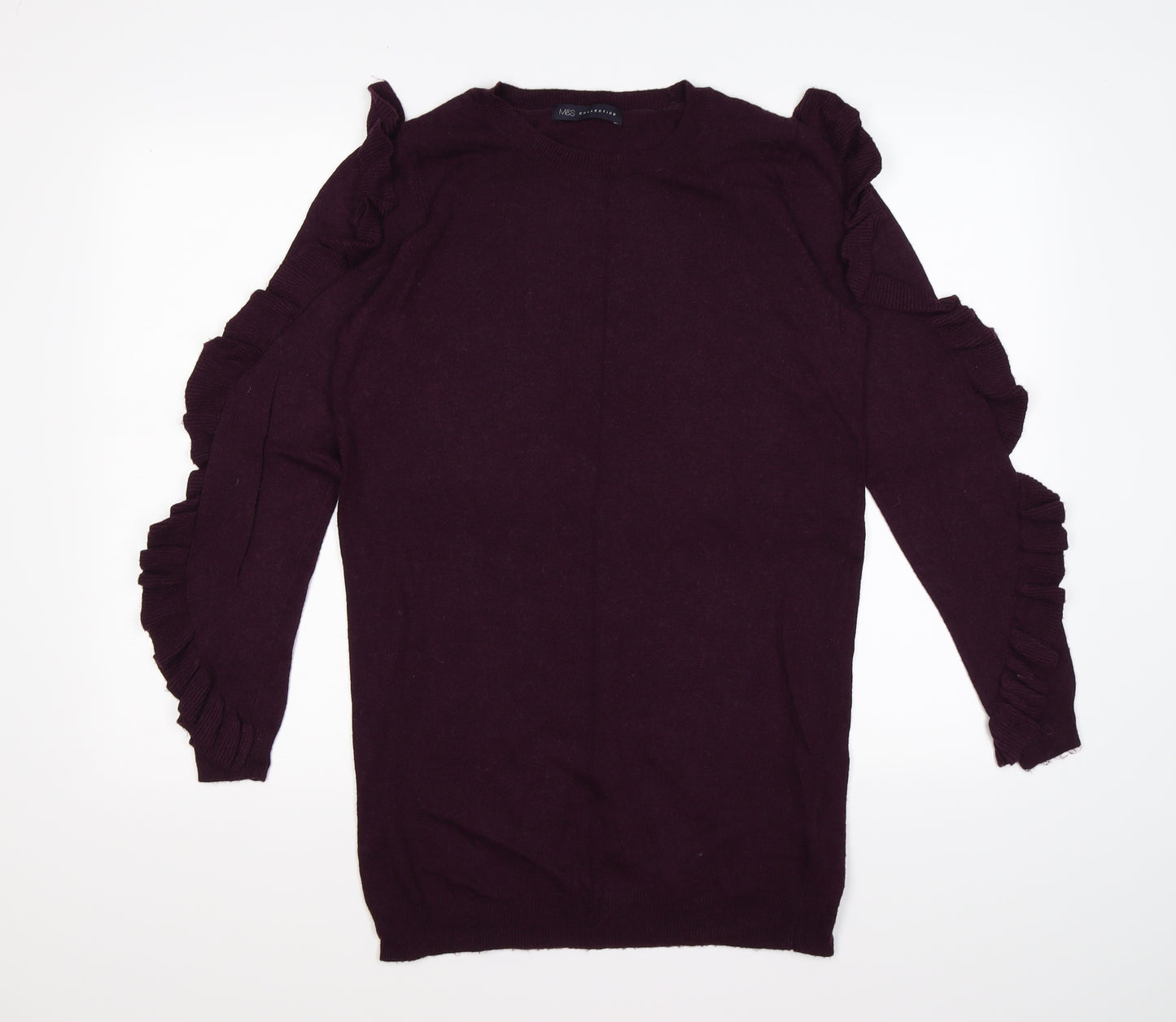 marks and Womens Purple  Knit Pullover Jumper Size 12  - frill sleeves