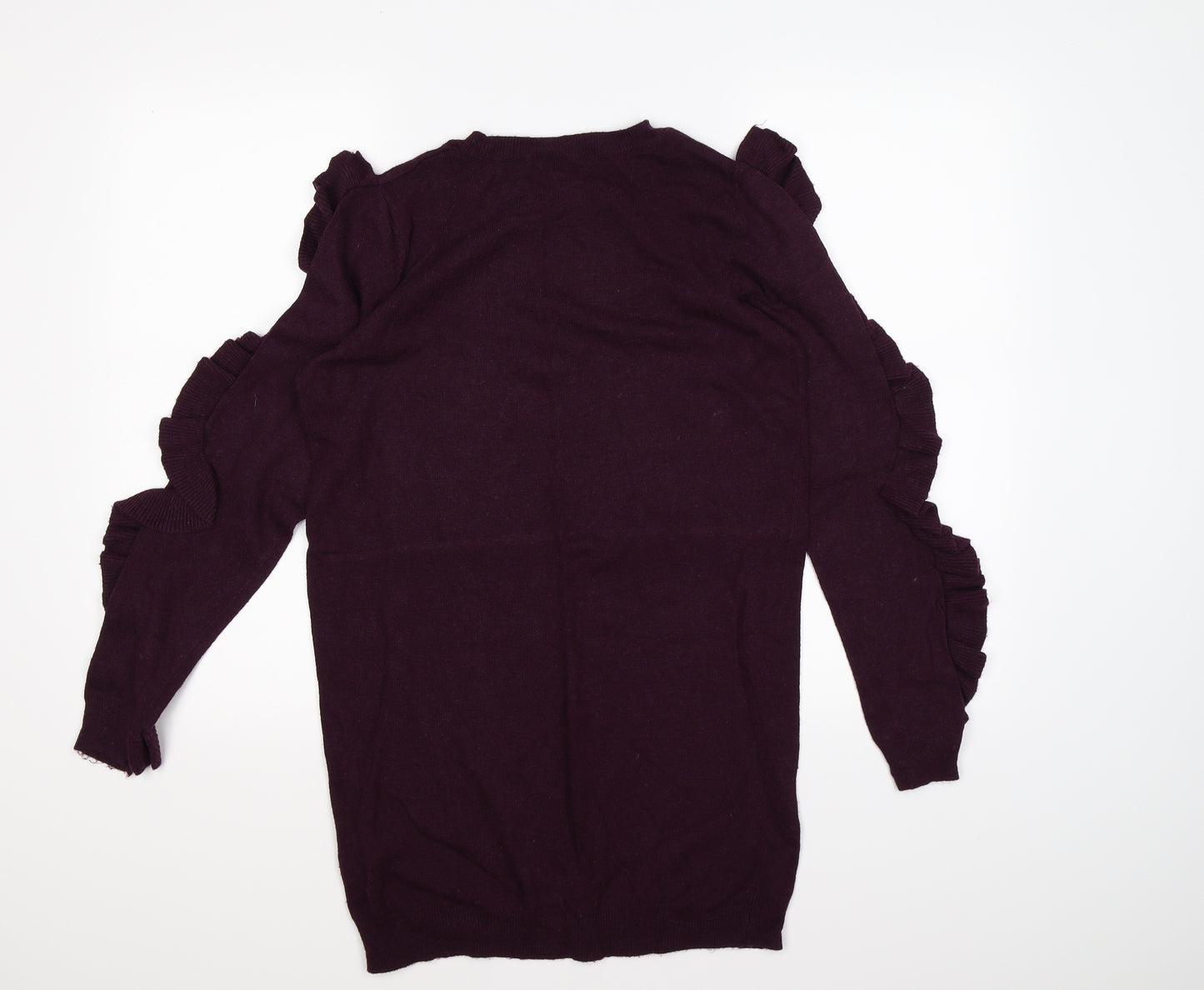 marks and Womens Purple  Knit Pullover Jumper Size 12  - frill sleeves