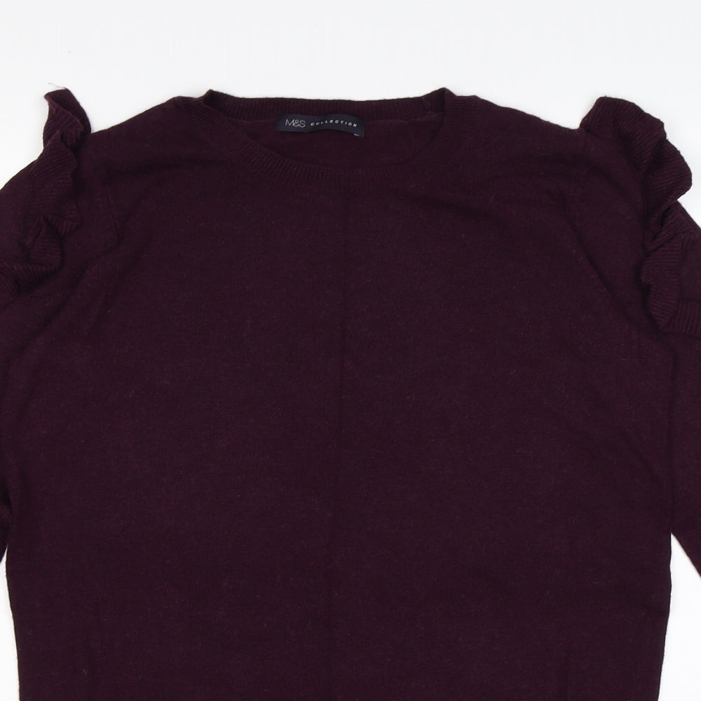 marks and Womens Purple  Knit Pullover Jumper Size 12  - frill sleeves