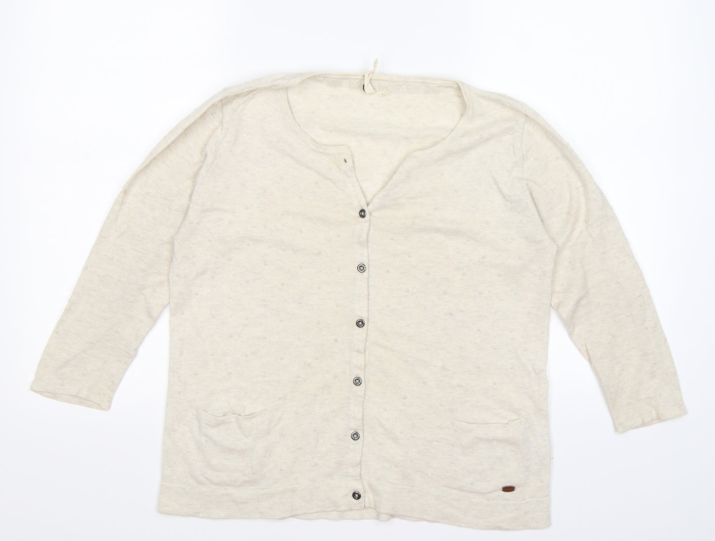 White Stuff Womens Beige Polka Dot Knit Cardigan Jumper Size 12