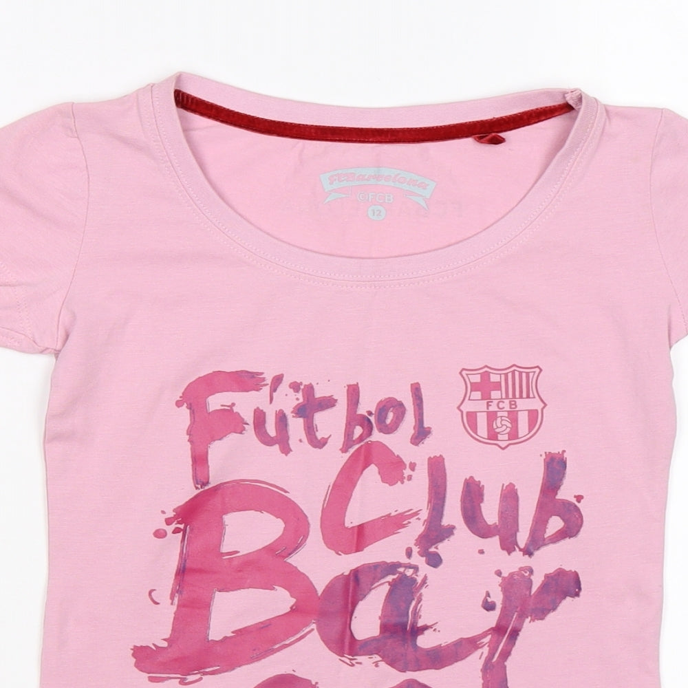 FC Barcelona Girls Pink   Basic T-Shirt Size 12 Years  - Barcelona Football Club