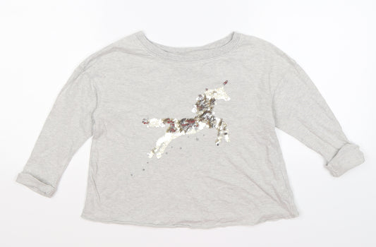 NEXT Girls Grey   Pullover Jumper Size 4 Years  - unicorn sequins