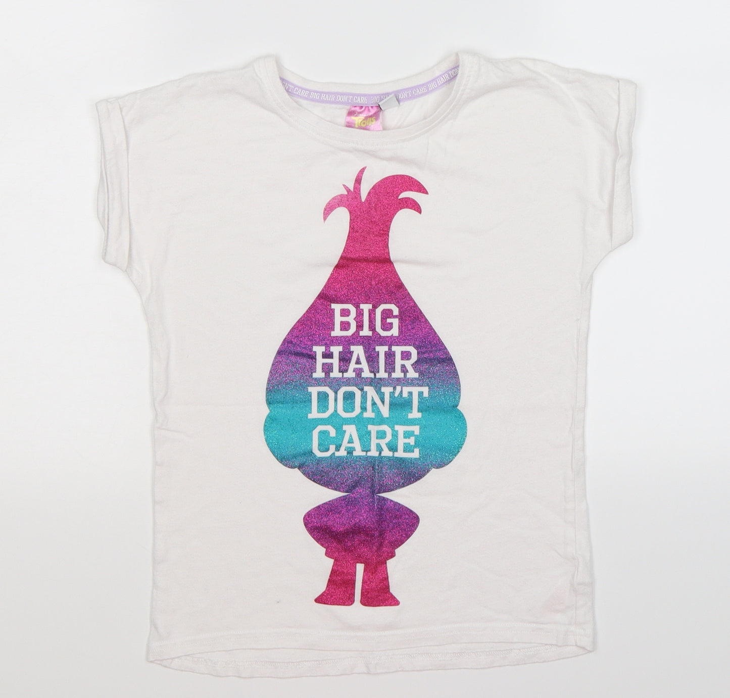 trolls Girls White   Tunic T-Shirt Size 8-9 Years  - Big Hair Don't Care