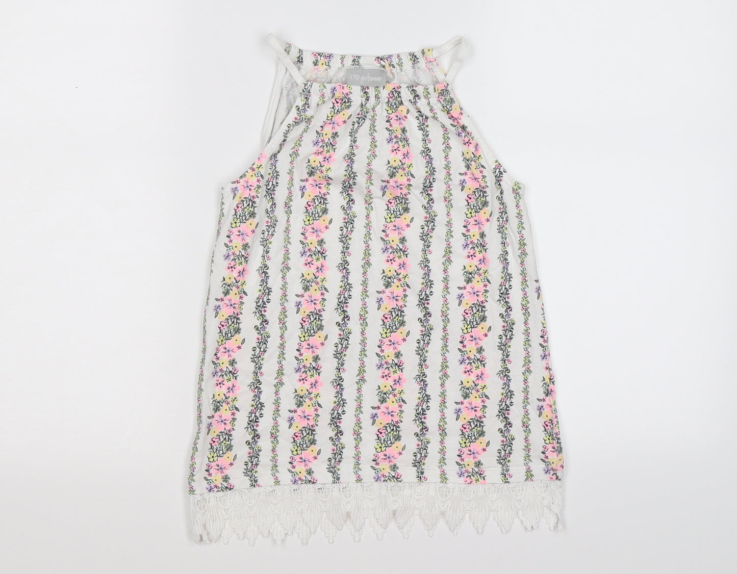Matalan Girls White Floral Crepe Tunic Tank Size 10 Years