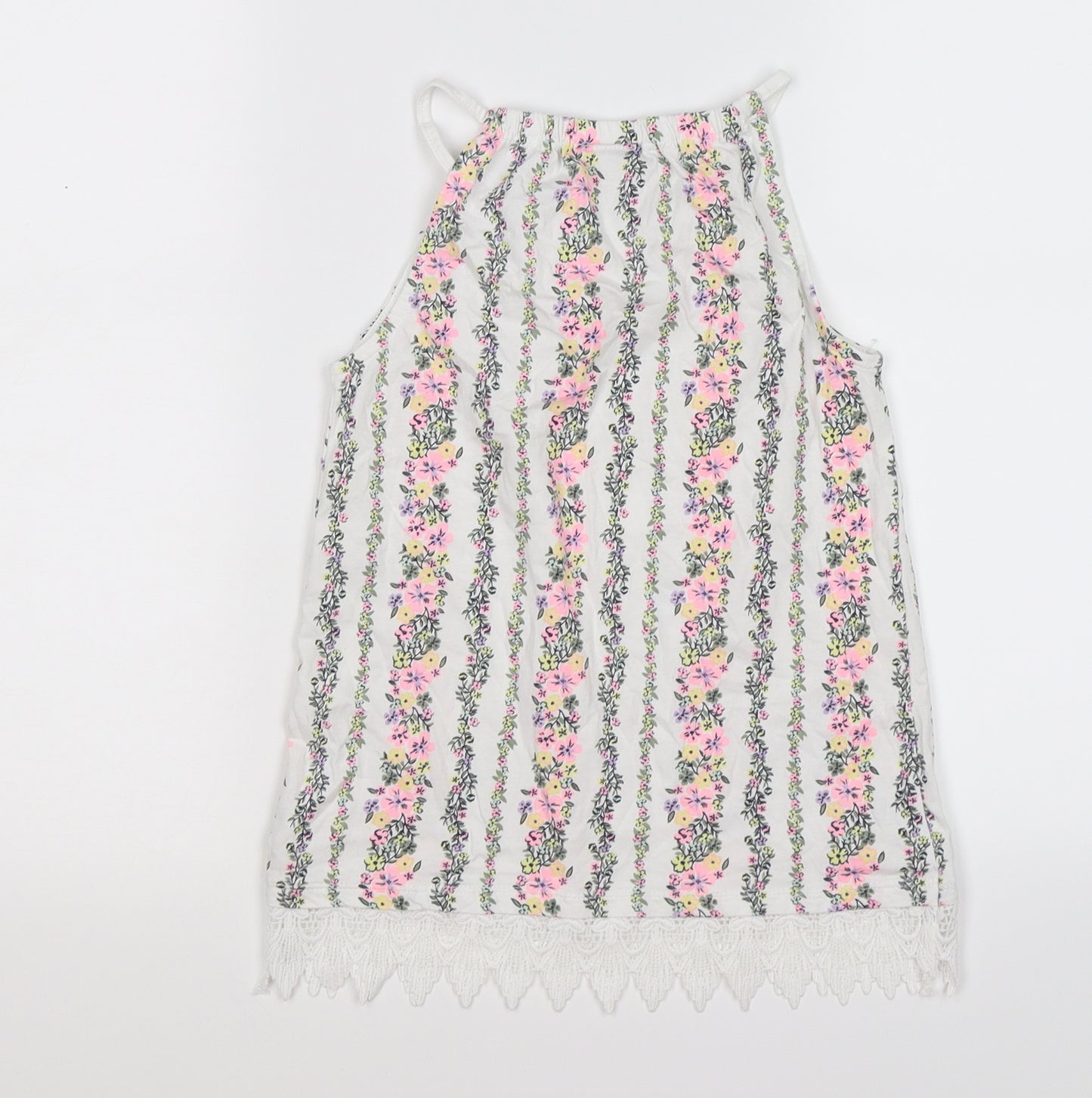 Matalan Girls White Floral Crepe Tunic Tank Size 10 Years