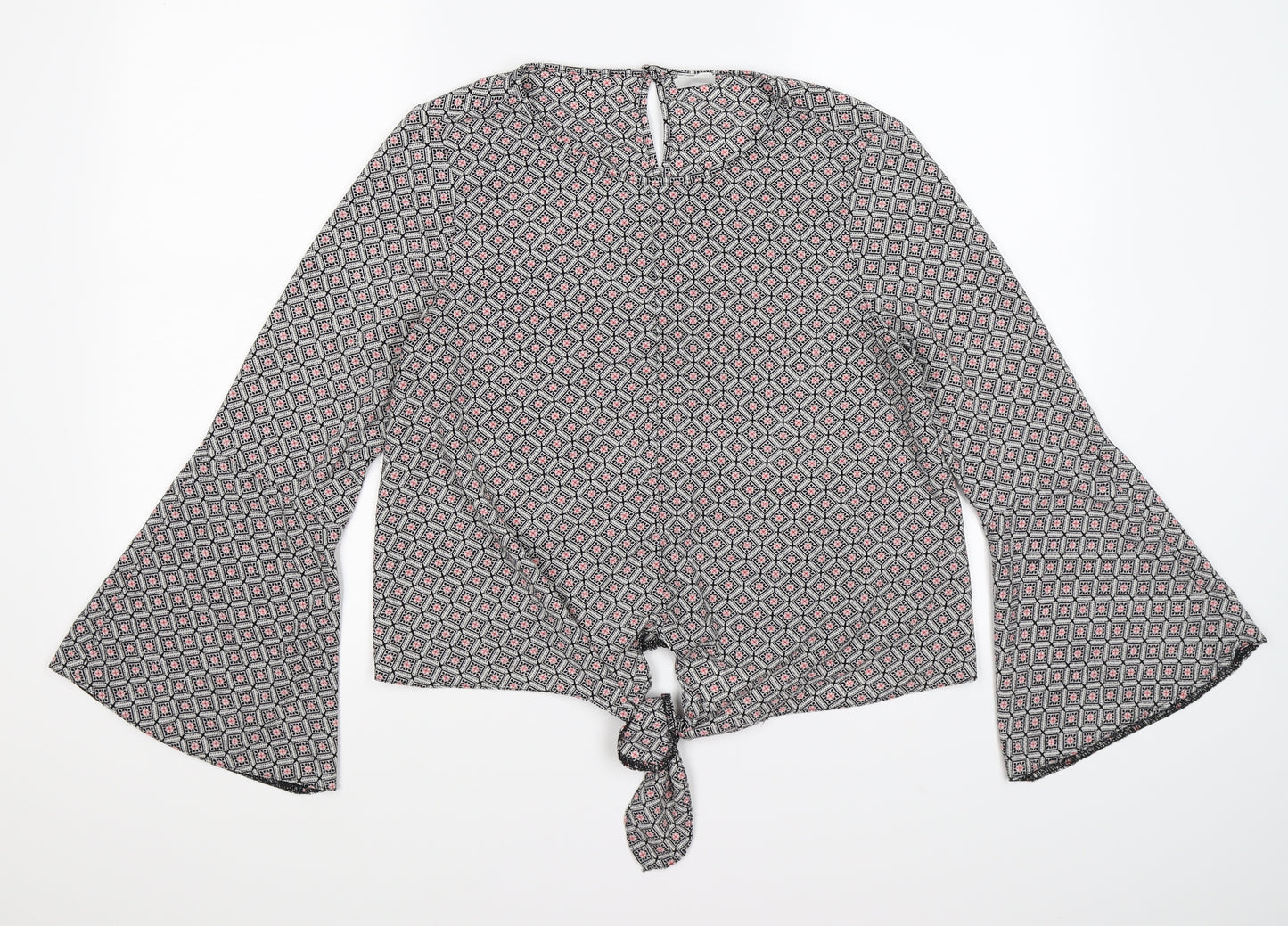 Preworn Womens Black Geometric  Tunic Blouse Size 12