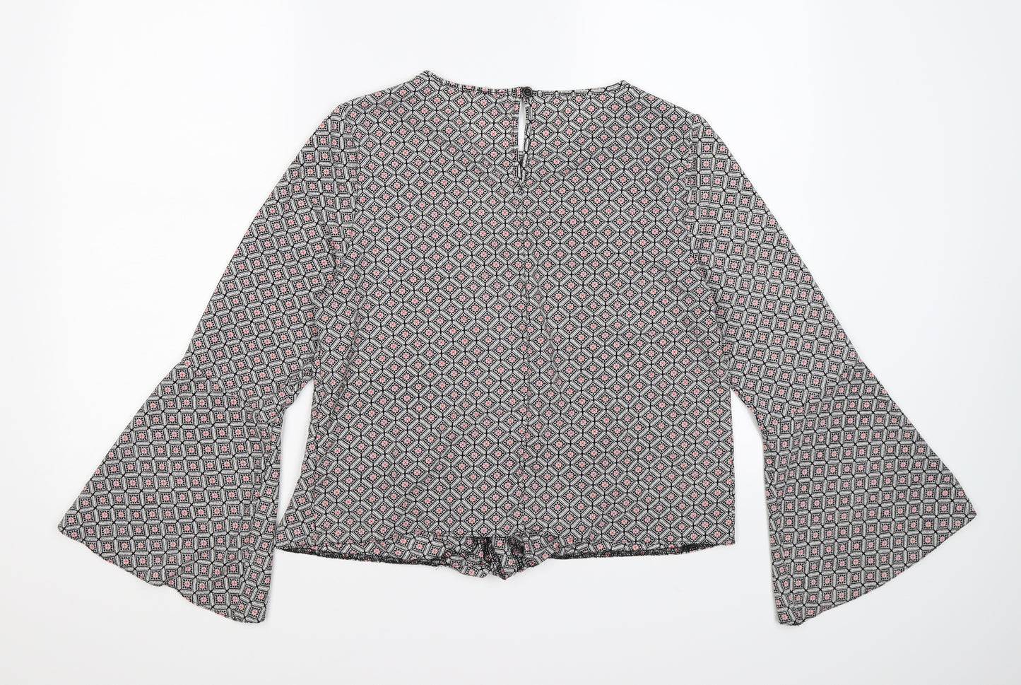 Preworn Womens Black Geometric  Tunic Blouse Size 12
