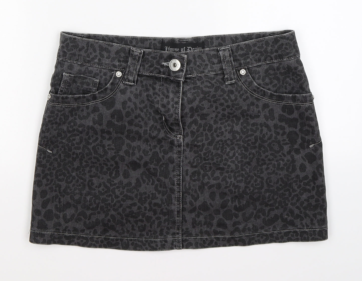 HOUSE OF DENIM Womens Gold Animal Print Denim Mini Skirt Size 10